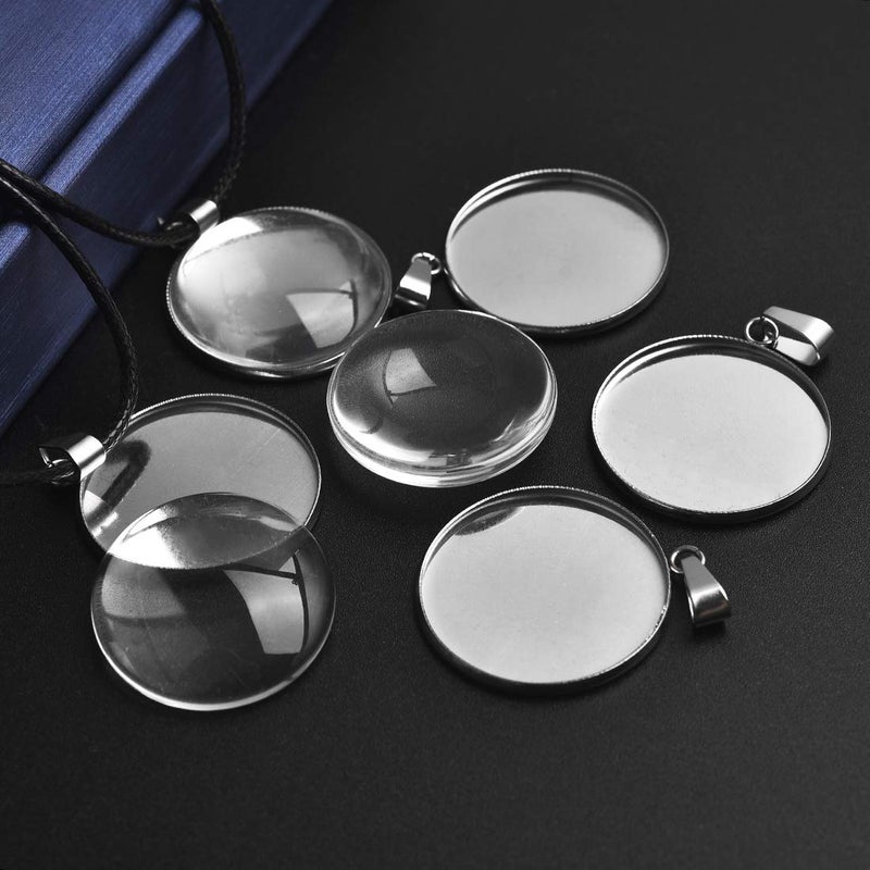 DROLE 60Pcs 25mm Stainless Steel Cabochon Tray Kit-30Pcs Bezel Pendant Blanks with Pinch Clip Clasp and 30Pcs 25mm Round Glass Cabochons for Jewelry Making DIY Crafts - Image 3